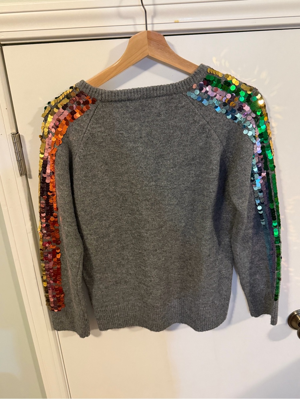 Anthropologie THML Gray Crewneck Sweater with Multicolor Sequin Stripes MLB - Picture 3 of 3